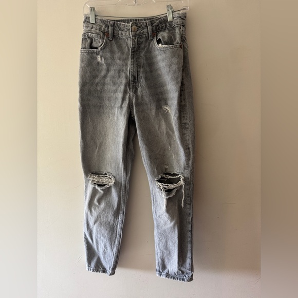 Zara Denim - Zara High Waist Gray Washed‎ Distressed Mom Jean